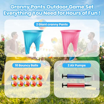 Granny Pants Yard Game Set, 2 PCS Granny Pants Family Party Outdoor Game with 10 Bouncy Balls & 2 Pumps Perfect for Adults and Kids, Fun Family Reunion Ultimate Backyard Party Games - color: blue+red