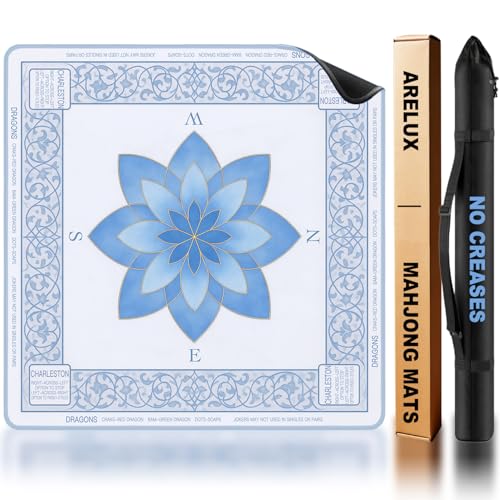 ARELUX Neoprene Mahjong Mat with Carrying Bag 32"x32" No Creases Rolled Shipping American Mat with Charles Rules Anti-Slip & Noise Reduction Table Cover for Poker, Card & Board Game(Light Blue) - color: Light Blue