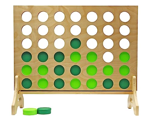 Giant 4 in a Row Game for Family & Adults – Tailgating Pros Jumbo Natural Wooden Four in a Row Indoor Outdoor Yard Game for Family Party Fun, Portable Activities for Patio, Backyard, and Camping - color: Kelly / Lime