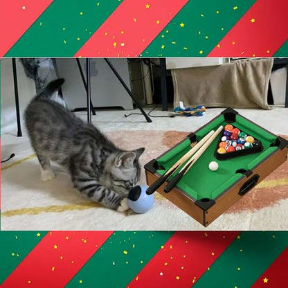 Mini Pool Table Wooden Billiards Tabletop Board Game for Family Night Party Time Gift for Cat Lovers - size: 19"