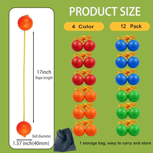 12 Pack Ladder Balls Ladder Toss Balls Ladder Ball Replacement Balls with Storage Bag for Toss Match (red Blue Orange Green)