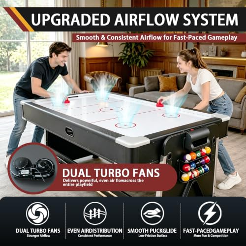4-in-1 Multi Game Table – Pool Table,Air Hockey Table,Ping Pong Table & Dining Table Combo with Flip-Top Design,Includes Full Accessories.7ft Billiard Tables for Living Room,Bar,and Game Room. - color: Black