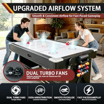 4-in-1 Multi Game Table – Pool Table,Air Hockey Table,Ping Pong Table & Dining Table Combo with Flip-Top Design,Includes Full Accessories.7ft Billiard Tables for Living Room,Bar,and Game Room. - color: Black