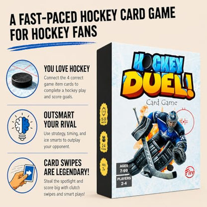 Hockey DUELl! Card Game – Fast-Paced Puzzle & Strategy Game for Kids, Teens & Adults | 2–4 Players or Team Play | Ages 7+ | Youth Ice Hockey to NHL-Inspired Sports Family Game Night Fun.