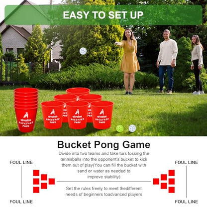 Aivalas Yard Pong Outdoor Games Glow Set in Dark, Giant Yard Pong Game for Adults and Family with 12 Buckets, 4 Balls and a Carrying Bag, Giant Pong for Beach, Camping, Lawn and Backyard - color: Red Glow in Dark