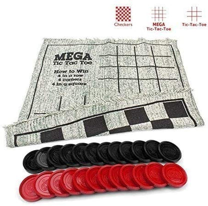 GeRRiT Chess Sets and Boards Checkers and Backgammon Giant 3-in-1 Checkers and Mega Tic Tac Toe with Reversible Rug - Indoor/Outdoor Jumb