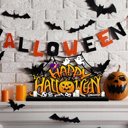 Halloween Decorations for Home Metal Tabletop Sign, Spooky Pumpkin Ghost Table Decor Rustic Farmhouse Halloween Tiered Tray Decor Metal Sign Tabletop Centerpiece for Home Mantel Shelf Desk - style: Pumpkin Ghost