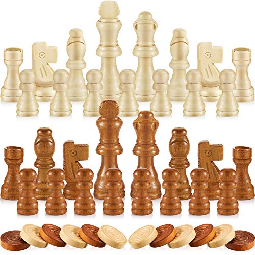 Sumind 80 Pieces Wooden Checkers Pieces 2 in 1 Handcrafted Chess with Drawstring Storage Pouch Wooden Chess Game Set Board Games Accessories in 2 Styles(Classic)