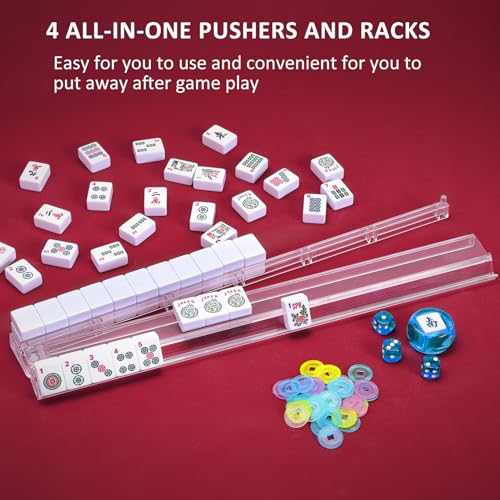 Jongyance American Mahjong Tile Set with Carrying Bag, 166 White Tiles, 4 Racks with Pushers, Mahjong Set for Beginners - color: Cream