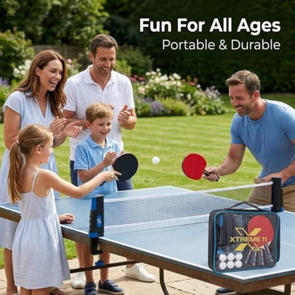 Pro Table Tennis Set, Retractable Net, Balls and Carry Case for Home, Office, Travel, Recreational, Professional Play - 4 Advanced Grade Paddles ITTF Certified Rubber & 6 Tennis Balls | ITTF Certified Rubber on the Paddle