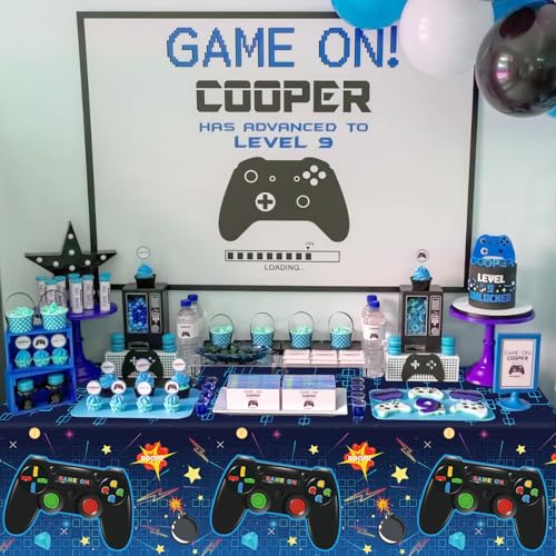 4 Pack Video Game Tablecloth Video Game Birthday Decoration Gaming Birthday Party Supplies 86” x 51” Rectangle Plastic Game party Table Cover for Kids Boys Girls Video Game Party Decorations Favors