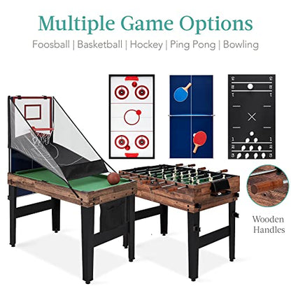 Best Choice Products Combo Game Table Set for Home, Game Room, Friends & Family w/Ping Pong, Foosball, Basketball, Air Hockey, Archery, Chess, Checkers, Shuffleboard, Bowling - color: Walnut