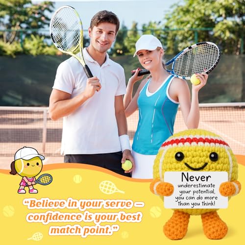 Mini Positive Crochet Tennis Ball Gifts for Women Men - Handmade Crochet Tennis Ball, Motivational Encouragement Christmas White Elephant Gift for Tennis Balls Lover Coworker Friend Coach - style: Positive
