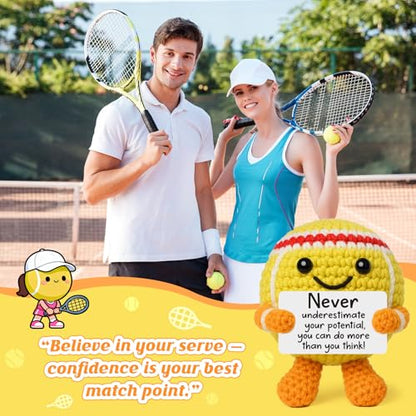 Mini Positive Crochet Tennis Ball Gifts for Women Men - Handmade Crochet Tennis Ball, Motivational Encouragement Christmas White Elephant Gift for Tennis Balls Lover Coworker Friend Coach - style: Positive