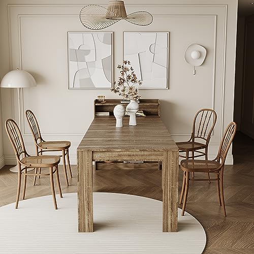 20"-99" Extendable Dining Table with Storage for 2-10 People, Modern Modular Extension Table, Space-Saving Extra Long Multifunctional Folding Dining Table, Oak - color: Oak, style: 20" - 99" (2-10 People)