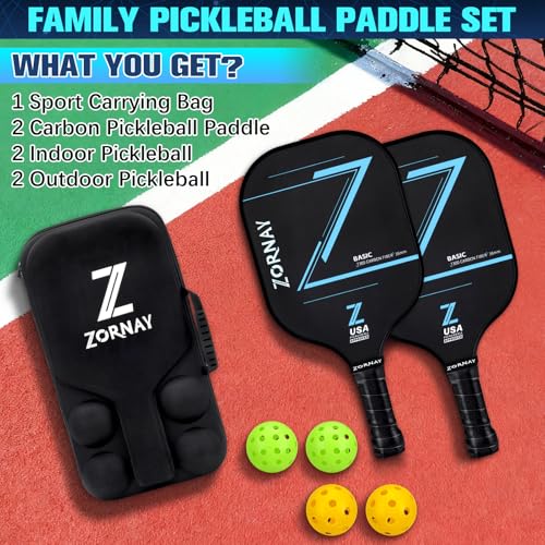 Beginner Carbon Fiber Pickleball Paddles Set of 2 Pack, 16mm Control, USAPA Approved Lightweight Pickle Ball Rackets, Indoor Outdoor Racket Friendly Gift for Beginners, Men, Women, Couple