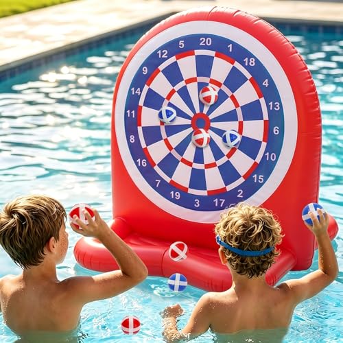 Inflatable Soccer Dart Board Toss Pool Floats - Fun Water Games Set, Swimming Pool Toys, Beach Yard Outdoor Ball Play, Summer Party for Kids Ages 8–12, Teens & Adults, Indoor/Outdoor Play