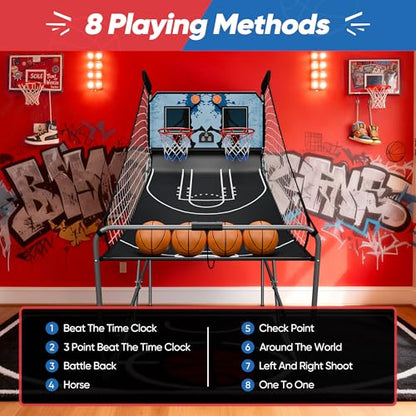 Foldable Indoor Basketball Arcade Game with Electronic Scoreboard 4 Balls and Pump, Double Shot Electronic Sport Game for Two Players