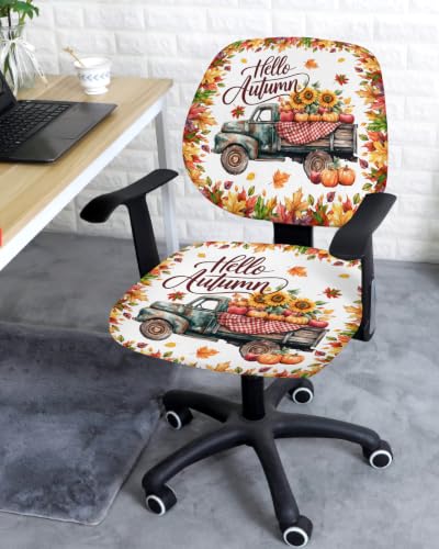Savannan Office Chair Cover, Watercolor Fall Maple Leaf Truck Protective Stretch Elastic Universal Cover for Desk Task Chair,Computer Rotating Chair 1 Pcs Thanksgiving Pumpkin Sunflower
