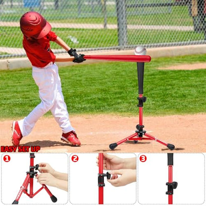 BaseGoal Baseball Tee for Kids,Youth Stand Set,Teeball Set,Youth Baseball,Softball Batting Tee Set,Easy Adjustable Height - style: Red-a