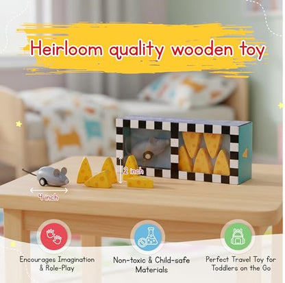 Jack Rabbit Creations Mouse & Cheese Wooden Bowling Set – Pull-Back Mouse Car & Pins – FSC Wood, Non-Toxic – Fine Motor & Hand-Eye Coordination – Gift Boxed, Ages 3+