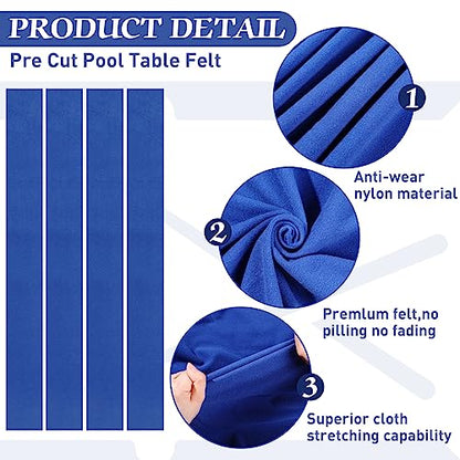 Mixweer Billiard Cloth for 8 ft Pool Table Pre Cut Felt with 6 Cloth Strips and 6 Pool Table Rubber Bumpers for Bars, Clubs, Hotels Replacement - color: Blue