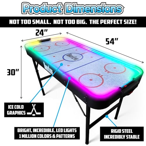 PartyLife 54" Portable Air Hockey Table w/Folding Steel Legs & Optional LED Lights - NEW & Improved - Powerful Motor, Smooth Surface, Very Sturdy - City Team Edition - color: Minnesota, style: w/ LED Lights