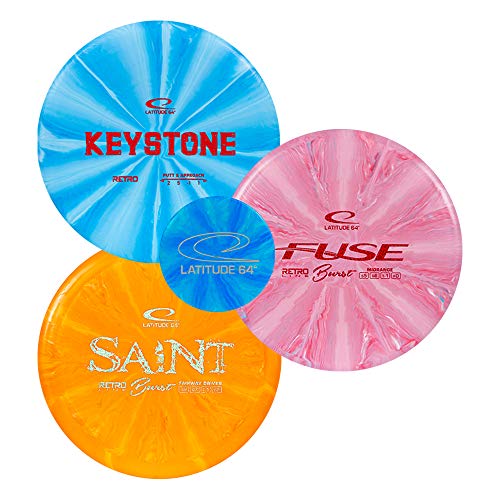 Latitude 64 Retro Burst Disc Golf Starter Set | Perfect Disc Golf Set for New to Intermediate Players | Includes Bonus Mini Marker | Grippy Base Plastic | Colors May Vary - style: 3