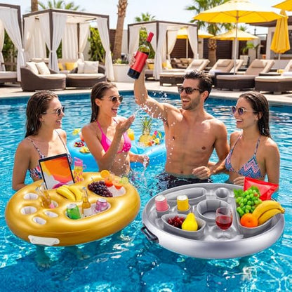 4 Pcs Inflatable Floating Drink Holder for Pool Party Drink Tray Holders with Storage Holes Portable Water Float Caddy for Summer Beach Beverages Wine Fruits Pool Parties