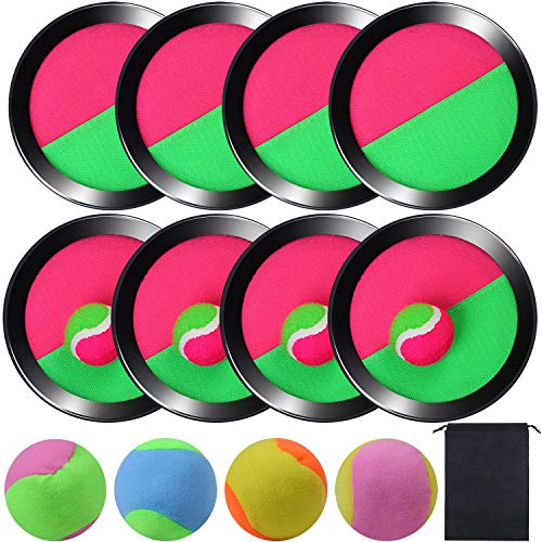 Cooraby Toss and Catch Paddle Game Disc 4 Set Paddle Toss and Catch Ball Sport Game Suitable for Sports, Beach and Party Favor with Storage Bag, 8 Paddles and 8 Balls - size: 15.5cm