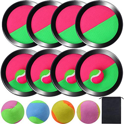 Cooraby Toss and Catch Paddle Game Disc 4 Set Paddle Toss and Catch Ball Sport Game Suitable for Sports, Beach and Party Favor with Storage Bag, 8 Paddles and 8 Balls - size: 15.5cm