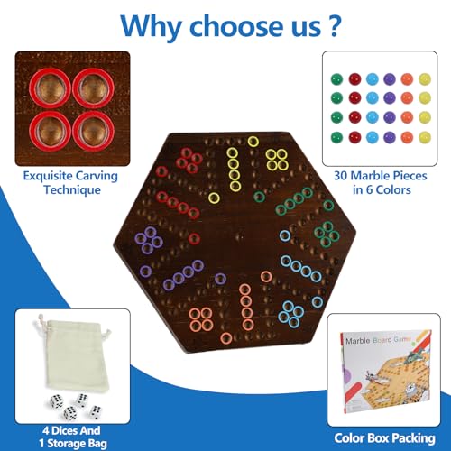 15 in Wahoo Board Game, Marble Board Game for 4-6 Players, Fast Track Board Game with Complete Accessories, Classic Board Game for Game Night, Parties, (Small,Brown) - color: Small, Rustic Brown