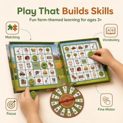 Travofun Farm Bingo Game, Magnetic Travel Toy for Kids 3 and Up, Ideal for Road Trips - color: Farm