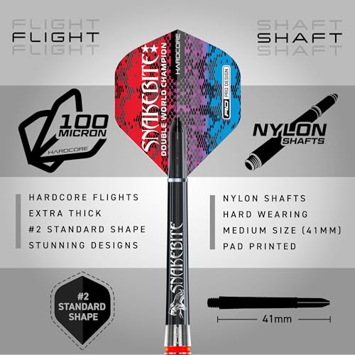 RED DRAGON Game On Professional Player Series Steel Tip Darts Set - Stainless Steel Darts with VRX Shafts & Flights - Available in Iceman, Coolhand & Snakebite Styles - style: Snakebite