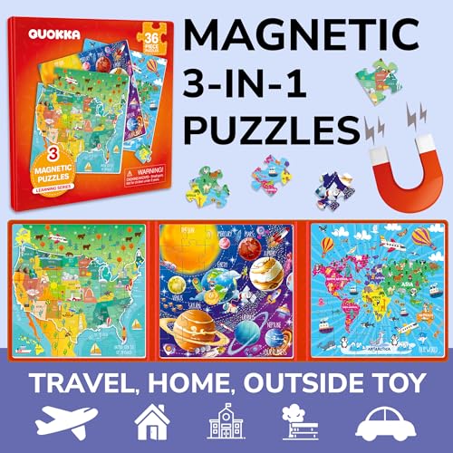 QUOKKA Magnetic Puzzles for Kids Ages 4-6 – 36 Pieces Sudoku Toddler Puzzles Ages 2-4 – Travel Games for Kids 3-5 – Map USA Space World Toddler Travel Toys – Car Airplane Road Trip Games for Childrens - style: 3. MAPS 36 PCS