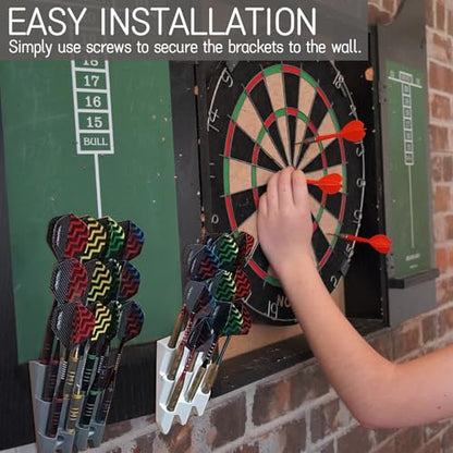 2 Pack Dart Holder Wall Mount Display Rack 3D Printed - Bracket for 9 Steel or Soft Tip Darts, Storage and Organizer Accessory for Dart Players (No Darts Included)