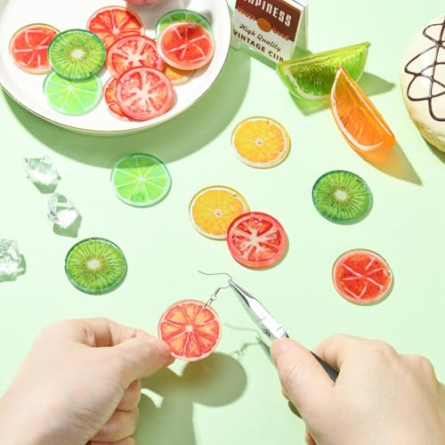 Stiesy Acrylic Fruit Pendants 18Pcs, 6 Colors Printed Lemon Kiwi Tomato Slices Charms Bulk for Jewelry Making, DIY Dangle Bracelet Supplies - color: Fruit-6 Color-18pcs