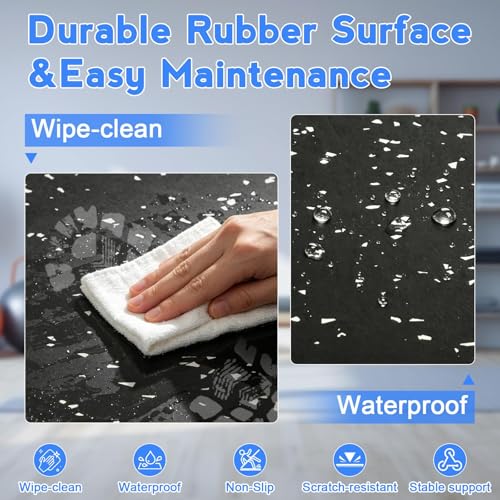 Rubber Gym Floor Mats, 12 Tiles 48 Sq Ft, 0.56" Thick Heavy Duty Gym Flooring for Home Gym, Exercise Equipment Mat for Treadmill, Weightlifting & Workout Area, Non-Slip Protective Flooring