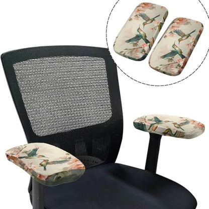 Hummingbird Computer Chair Cover Flower Desk Chair Arm Pads 4-Pc Set Pet Friendly Easy to Clean Desk Chairs Covers Slipcovers for Office and Rotating Chairs - color: Hummingbird Flower