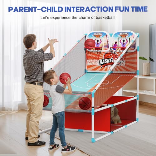 2-Player Arcade Basketball Game Set,Upgraded Indoor Hoop with LED Light Electronic Scoreboard 4 Balls,Carnival Games Sports Toys Kids 3-10 for Home Party Backyard Outdoor Boys Girls Toddlers Gifts