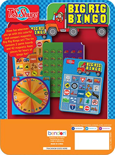 TS Shure by Bendon Big Rig Trucks Bingo Games Mini Magnetic Activity Tin with Spinner and Foam Magnet Sheet 50523 - style: Big Rig Trucks Bingo Tin