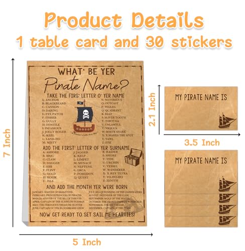 Pirate Birthday Decorations - 30 PCS What's Your Pirate Name Sign and Stickers Set, Treasure Hunt Birthday Party Supplies, Nautical Theme Pirate Party Favor - style: Pirate