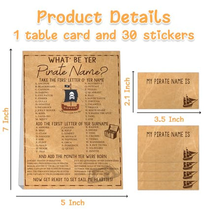 Pirate Birthday Decorations - 30 PCS What's Your Pirate Name Sign and Stickers Set, Treasure Hunt Birthday Party Supplies, Nautical Theme Pirate Party Favor - style: Pirate