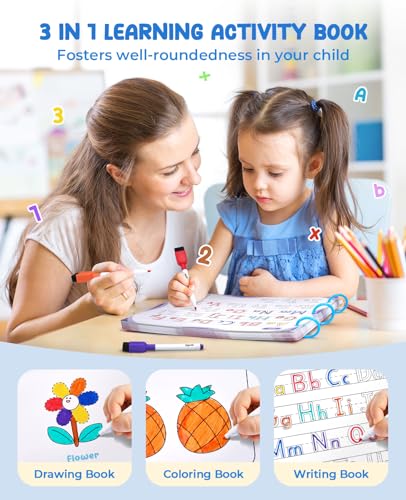 JoyCat Preschool Learning Activities 48 Reusable Pages, Handwriting Practice for Kids Toddlers, Tracing Letter Number Workbooks, Educational Autism Busy Book, Learning Gift Toys for 3 4 5 Year Olds - style: 1. Trace & Write