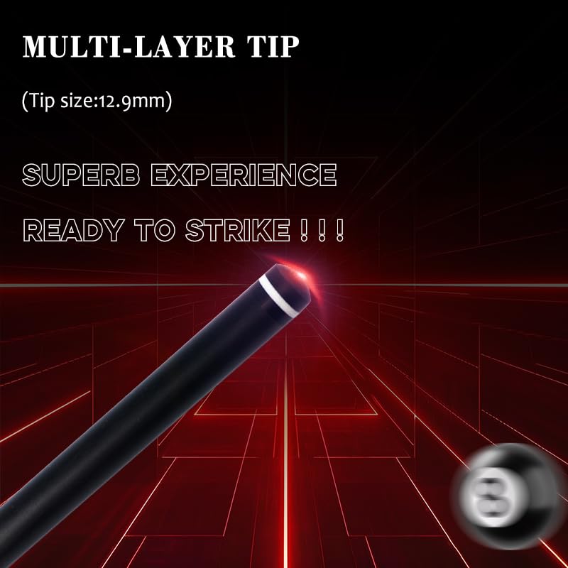 100% Carbon Fiber Shaft Billiard Cue 58" 19-21oz 1/2 Joint Carbon Fiber Pool Cue Stick 12.9mm Cue Tip - color: Red
