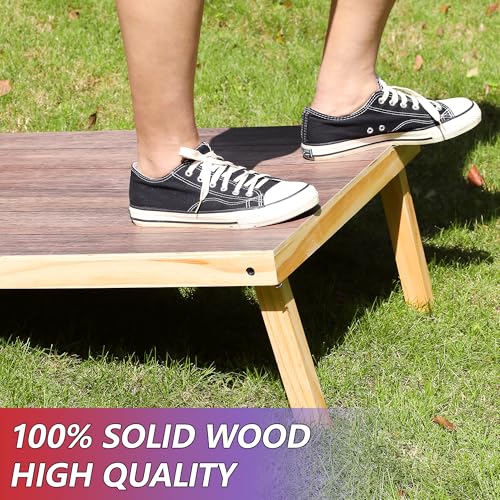 Solid Wood Cornhole Board Set, 4x2ft Regulation Cornhole Game Set with 8 Bean Bags and 2 Cornhole Boards, Premium Corn Hole Game for Adults and Family - style: 3*2 Woodgrain
