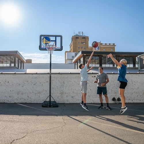 Lifetime NBA Golden State Warriors Portable Basketball Hoop, Adjustable Height 7.5-10 Ft, 44 Inch Shatterproof Fusion Backboard, Base with Wheels - color: Golden State Warriors