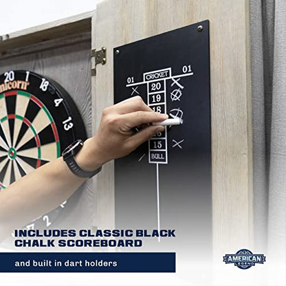 American Legend Barnwood Dartboard Cabinet with Wheat Finished Barn Style Doors - Dartboard Not Included