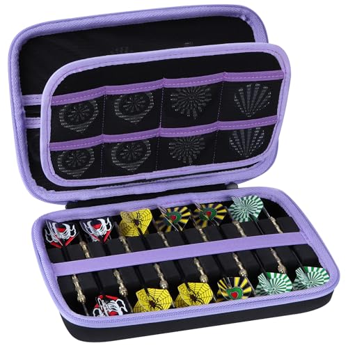 Case Compatible for 12 Darts, Holds Darts and Extra Accessories - color: Black+Purple
