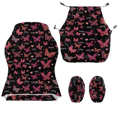 Suobstales Butterfly Heart Love Pattern Gaming Chair Cover, 4pc/Set Office Chair Cover with Armrest/Back Covers/Chair Seat Cover, Stretch Computer Video Game Office Chair Cover Valentine's Day Decor - color: Butterfly Heart Love